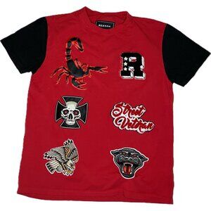 Reason Brand Embroidered T-shirt Men’s Large Patches Red Scorpio Eagle